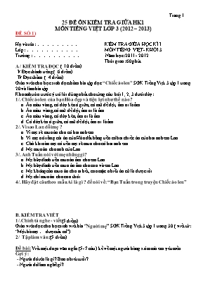 25 đề ôn kiểm tra Giữa học kì I môn Tiếng Việt Lớp 3 - Năm học 2012- 2013